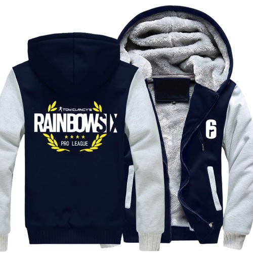 EKHII Unisex Hoodies for Men - Rainbow Six Siege Print Casual Winter Hooded Jackets Warm Zip Long Sleeve Sweatshirt-Blue||S