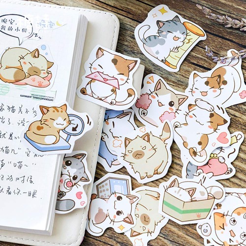 Small Size Scrapbook Stickers, 45pcs Boxed DIY Decoration Super Cute Cats Stickers for Laptop, Planners, Scrapbook, Suitcase, Diary, Notebooks, Album(Sweet Cats, 45pcs/ Box)