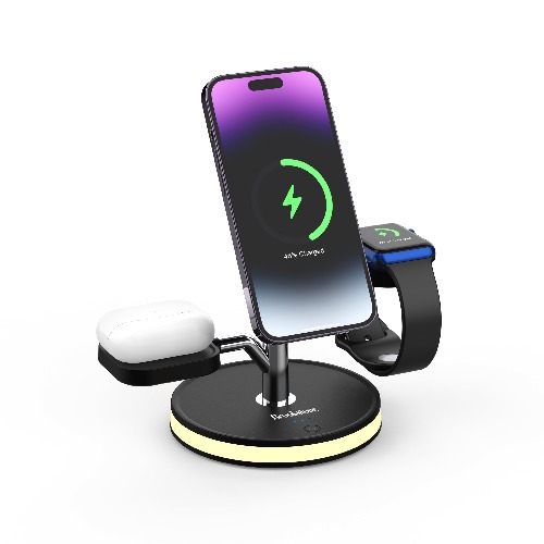 Brookstone 3-in-1 Wireless Charging Station Magnetic Charging Fast Wireless Charger Stand for iPhone 15,14,13,12 Pro Max Series, All iWatch Series & Android Phone with Qi Charging… - Black