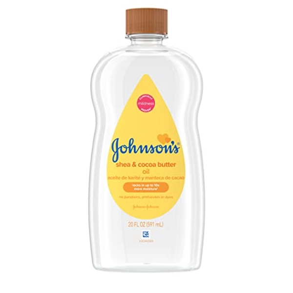 Johnson's Baby Oil, Mineral Oil Enriched with Shea & Cocoa Butter to Prevent Moisture Loss, Hypoallergenic, 20 fl. oz