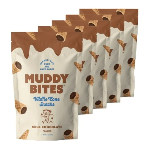 Muddy Bites Chocolate Filled Bite Size Waffle Cone Snack (Milk Chocolate, 5 Bags)