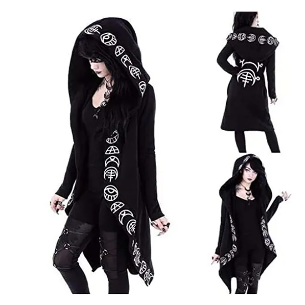 
                            GDJGTA Women Gothic-Hoodie Witchcraft Punk-Cardigan-Jacket - Eye Moon Waist Rope Hoodie Jacket Top Long Sweatshirt
                        