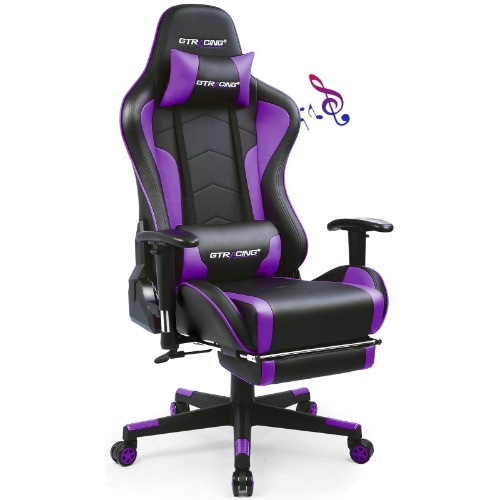 GTRACING Gaming Chair with Speaker and Footrest Office Computer Chairs Music Video Gamer Chair Heavy Duty Ergonomic Computer Office Desk Chair Purple - Purple