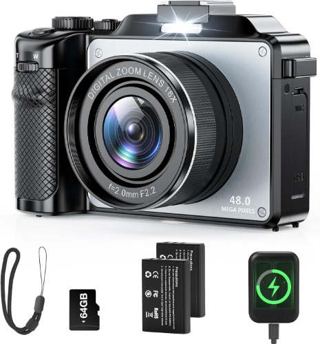 Câmera Digital 4K para fotografia, LucZeng Câmera Vlogging de 48 MP para YouTube com cartão TF de 64 GB, tela LCD de 3", antirvibração, zoom digital de 18x, câmeras digitais compactas para viagens