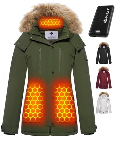 Graphene Heated Jacket for Women with Battery Pack 16000mAh 7.4V Waterproof Windproof - Forest Green - XX-Large