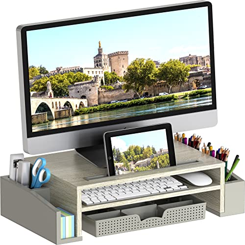 Simple Houseware Desk Monitor Stand Riser with Adjustable Organizer Tray, Maple - Maple