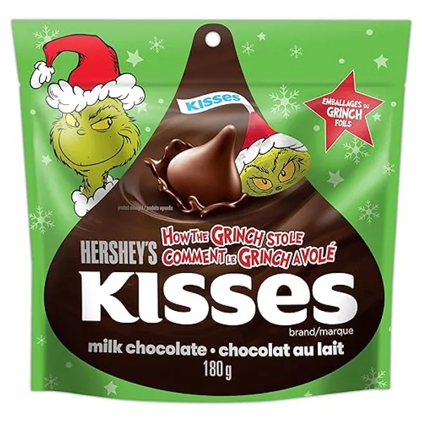 HERSHEY'S KISSES Grinch Milk Chocolate - Christmas Candy Stocking Stuffers, 180g