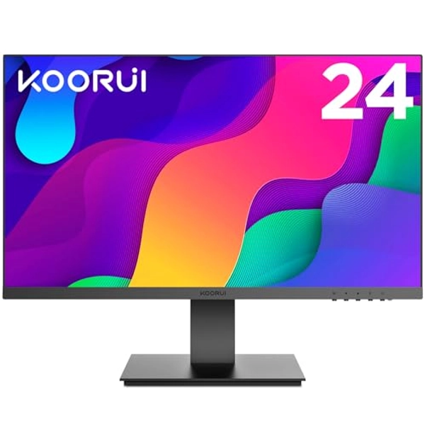 KOORUI 24 Inch Computer Monitor, 3-Sided Frameless Gaming Screen FHD 1920x1080 Display with HDMI & VGA Interface, 75Hz, IPS, 4ms, VESA Mountable, Low-Blue Light PC Monitor for Office Work