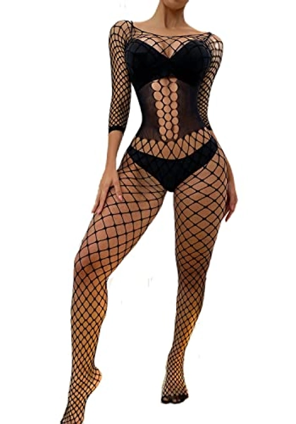 Geckowi Womens Fishnet Bodystocking Sexy Exotic Lingerie One Piece Lace Bodysuit