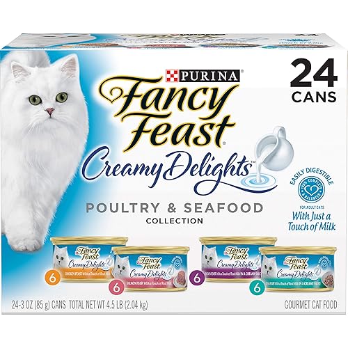 Purina Fancy Feast Wet Cat Food Variety Pack, Creamy Delights Poultry & Seafood Collection - (Pack of 24) 3 oz. Cans - Poultry & Seafood Variety Pack - 3 Ounce (Pack of 24)