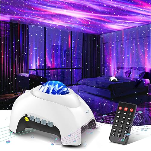 Northern Galaxy Light Aurora Projector with 33 Light Effects, Night Lights LED Star Projector for Bedroom Nebula Lamp, Remote Control, White Noises, Bluetooth Speaker for Parties(White) - White