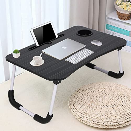 GROSSē Laptop Bed Table Lap Standing Desk for Sofa Breakfast, Laptop Desk Folding Coffee Tray Notebook Stand Reading Holder for Couch Floor Kids(60 x 40 cm) (Black) - Black