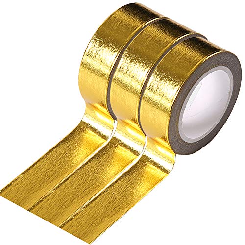 Ancoo 3 Rolls Gold Foil Washi Tape Scrapbook Tape Craft Supplies Adhesive Craft Masking Tape,15mm x 10m (Gold)