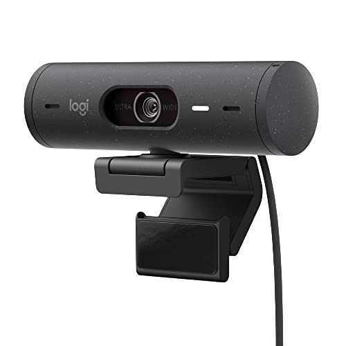 Logitech Brio 500 Full HD Webcam with Auto Light Correction, show Mode, Dual Noise Reduction Mics, Webcam Privacy Cover, Works with Microsoft Teams, Google Meet, Zoom, USB-C Cable, Streaming -Graphite - Grey - Webcam