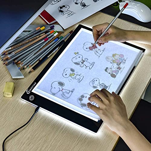 XIAOSTAR Light Box Drawing A4,Tracing Board with Brightness Adjustable for Artists, Animation Drawing, Sketching, Animation, X-ray Viewing (Black) - Black