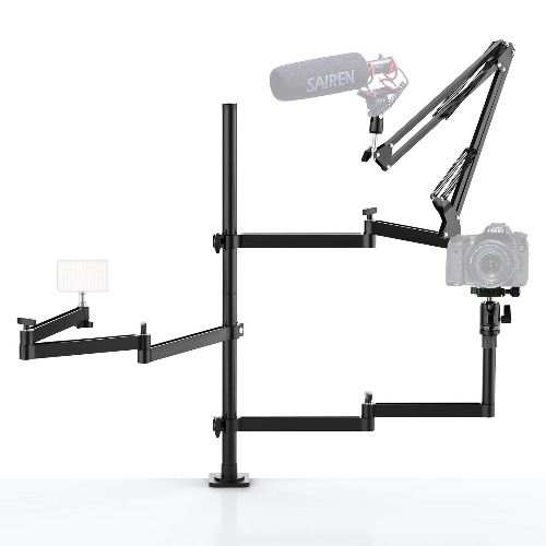 PICTRON Live Broadcast Boom Arm, ULANZI Flexible Desk Mount Camera Arm Clamp Webcam Stand, Microphone Boom Arm for Blue Yeti Snowball Yeti Nano, Webcam, Camera, LED Light, Voice Recording, Podcasting - 