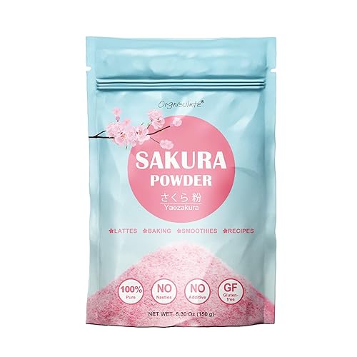 orgnisulmte Sakura Powder 100% Japanese Cherry Blossom, Sakura Latte Gluten-Free, Keto Friendly, Made in Japan 5.3 Oz (150g)