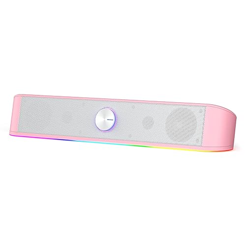 Redragon GS560 RGB Desktop Soundbar, 2.0 Channel Computer Speaker with Dynamic Lighting Bar Audio-Light Sync/Display, Touch-Control Backlit with Volume Knob, USB Powered w/ 3.5mm Cable, Pink - Pink
