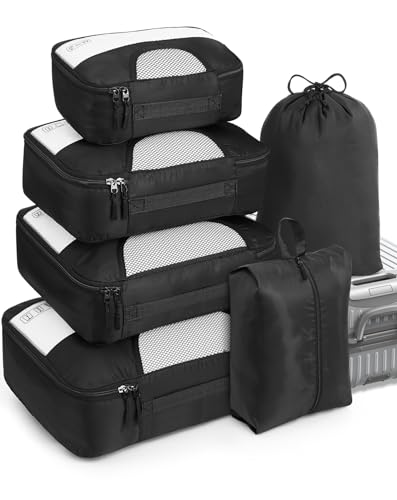 Veken 6 Set Packing Cubes for Suitcases and Carry on Luggage - Organizer Bags Set for Travel Essentials in 4 Sizes (Extra Large, Medium, Small) - 02-Jet Black