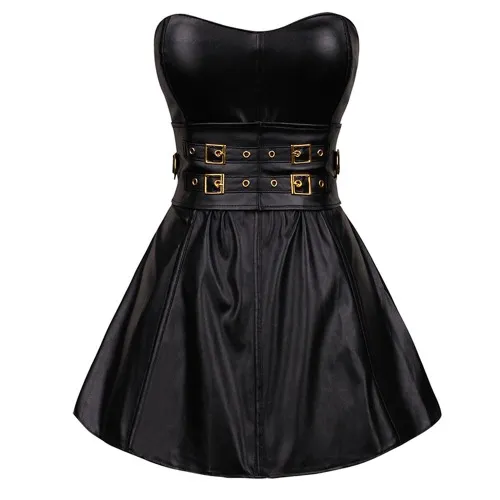 Gothic Leather Bustier Corset Mini Dress