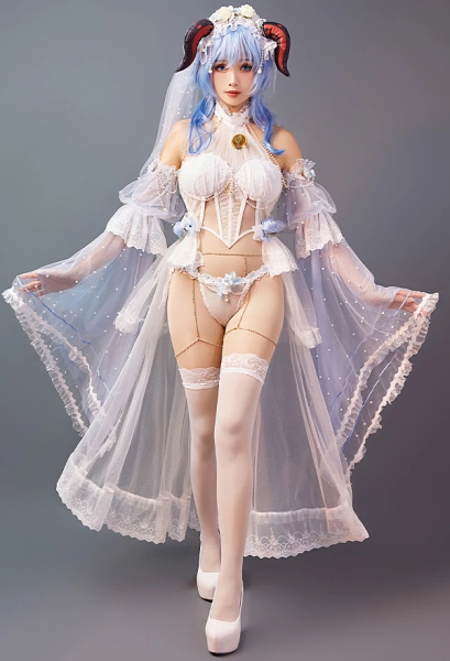 Ganyu Dérivé Lingerie Sexuelle de Style de Marié Corset et Slip avec Voile et Bas