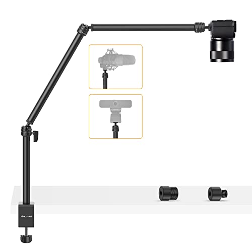 Flexible Arm, ULANZI LS08 Overhead Camera Mount, Desk Camera Stand 3 Section Pole Adjusted, Webcam Microphone Boom Arm with ¼-inch Screw, Clamp Mount for Photography, Video, Live Streaming