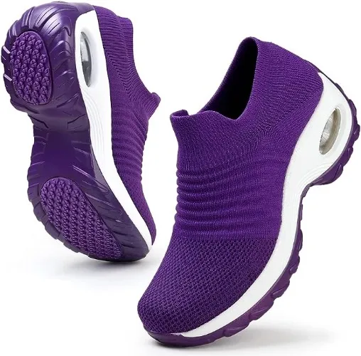 HKR Womens Trainers with Memory Foam Comfortable Slip on Work Walking Shoes - 6.5 UK - All Purple