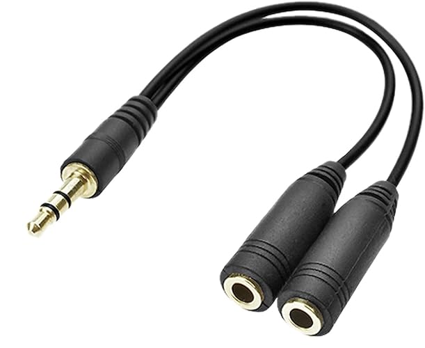 3.5mm HEADPHONE SPLITTER JACK Y MALE to 2 DUAL FEMALE CABLE LEAD AUDIO EXTENSION compatible with iPhone, Samsung, Xiaomi, Oppo, Huawei, Vivo, LG etc. BLACK