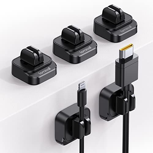 Lamicall Spring Cable Holder Clips - [5 Pack] Wire Holder Organiser for Desk, Self Adhesive Cord Tidy Management for USB Charging Cable, Power Cords, Wall, PC, Office, Home, Other Cords - Black (8mm) - Black