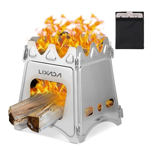 Lixada Camping Stove, Portable Folding Wood Stove Lightweight Alcohol Stove for Outdoor Cooking Backpacking Stove (Titanium/Stainless Steel) - Stainless Steel Stove(l)- 19.5*11.5/16.5cm