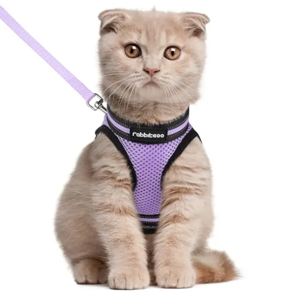 rabbitgoo Cat Harness and Leash Set for Walking Escape Proof, Adjustable Soft Kittens Vest with Reflective Strip for Cats, Comfortable Outdoor Vest, Light Purple, L - Large - Light Purple