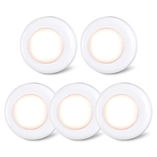 STAR-SPANGLED Tap Light Push Lights Mini Night Touch Light LED Puck Lights Portable Under Cabinet Lighting Battery Operated Powered DIY Stick On Lights Closet Counter Kitchen Warm White 5Pack - Warm White