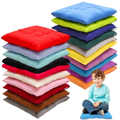 20 Pcs Classroom Floor Cushions, 15 x 15 inch Square Kids Floor Pillow Cushions Seating Meditation Cushions Soft Thick Chair Cushions for Adults Kids Classroom Home (Multicolor)