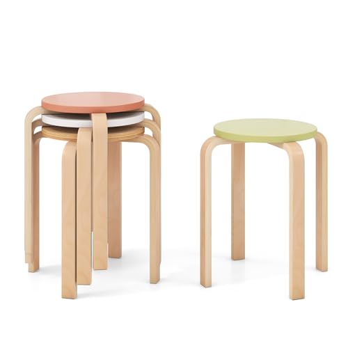 Giantex Bentwood Stackable Stools Set of 4, 18" Round Stacking Backless Nesting Stools, School Chairs, Flexible Seating for Classroom Elementary, Students, Adults, Kitchen, Dining Room - Multi Color