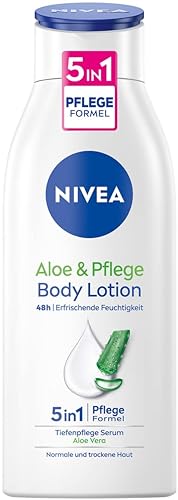 NIVEA Aloe & Pflege Body Lotion (400 ml), Körpercreme für trockene Haut mit 5in1 Pflege Formel und Tiefenpflege Serum, Hautcreme mit Aloe Vera natürlichen Ursprungs - 400 ml (1er Pack)