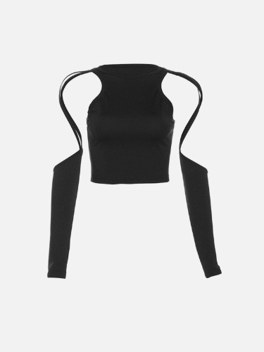 NEV Cut-Out Sleeve Crop Top | Black / M