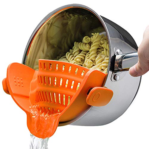 Kitchen Gizmo Snap N Strain Pot Strainer and Pasta Strainer - Adjustable Silicone Clip On Strainer for Pots, Pans, and Bowls - Kitchen Colander - Orange - Orange