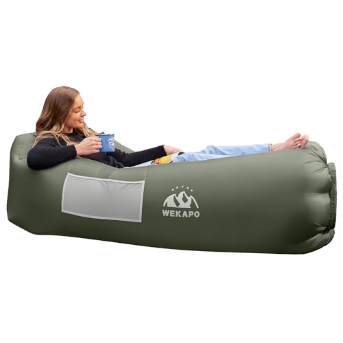 WEKAPO Inflatable Lounger Air Sofa Chair–Camping & Beach Accessories–Portable Water Proof Couch for Hiking, Picnics, Outdoor, Music Festivals & Backyard–Lightweight and Easy to Set Up Air Hammock - Olive Green