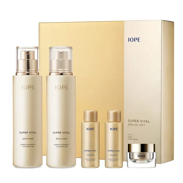 IOPE Super Vital Skincare 2pcs Set- Facial Toner & Emulsion with Mini-Cream - Daily Treatment for All Skin - for Lifting & Hydrating Without Paraben by Amorepacific - 