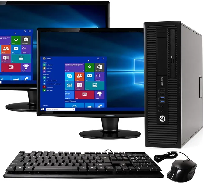 HP Elite 800G1 Desktop Computer Package - Intel Quad Core i5 3.3GHz, 16GB RAM, 240GB SSD 2TB HDD, Windows 10 Pro, Dual 19 inch Monitors, Keyboard, Mouse (Renewed) - 