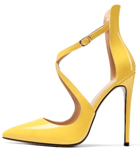 SAMMITOP Women's Pointed Toe Stiletto High Heels Crisscross Strappy Pumps Ladies Ankle Buckle Strap Shoes - 7.5 Yellow