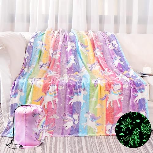 LIFEYJ Glow in The Dark Blanket Unicorns Gifts for Girls, Soft Blanket 3 4 5 6 7 8 9 10 Year Old Girl Gifts, Toddler Girls Toys Age 6-8, Gifts for Girls for Birthday Gifts, 50"x60" - A-pink Unicorn