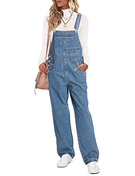 luvamia Overalls Women Loose Fit Denim Bib Baggy Overall Jumpsuit Straight Wide Leg Stretchy Jean Pants Fashion
