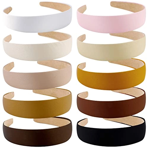 Wecoe 10 Pack Satin Headbands 1.3 Inch Wide Headband Girls Neutral Colors Headbands Women Non Slip Fashion Head Band Hair Bands Diy Holiday Hair Accessories Women Girls Diademas Coreanas Para Mujer