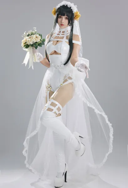Yor Forger Derivative White Wedding Suit Sexy Lingerie Bride Bodysuit with Big Bowknot and Veil