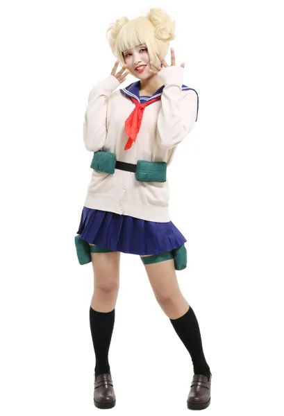 My Hero Academia League of Villains Himiko Toga Cosplay Costume JK School Uniform with Sweater
