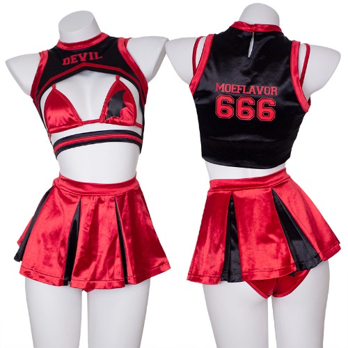 Devil 666 Cheerleader Swimsuit Uniform | Red / S/M