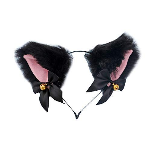 Fxaelian Animal Fox Cat Dog Ears Headband Halloween Cosplay Party Headbands Headpiece - Black With Bell
