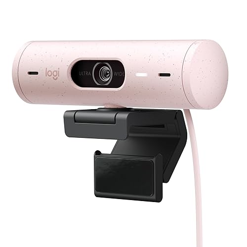 Logitech Brio 500 Full HD Webcam with Auto Light Correction, show Mode, Dual Noise Reduction Mics, Webcam Privacy Cover, Works with Microsoft Teams, Google Meet, Zoom, USB-C Cable, Streaming - Pink - Pink - Webcam