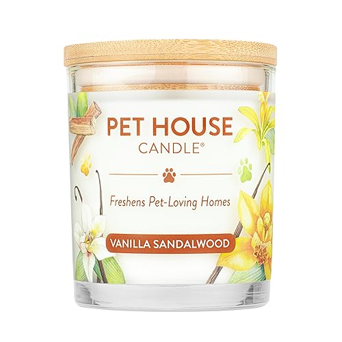 One Fur All Pet House Candle Plant-Based/Soy Candle - Clean Burning Scented Candles, Long Lasting Pet Odor Candle for Home - Vanilla Sandalwood - Vanilla Sandalwood - Pack of 1